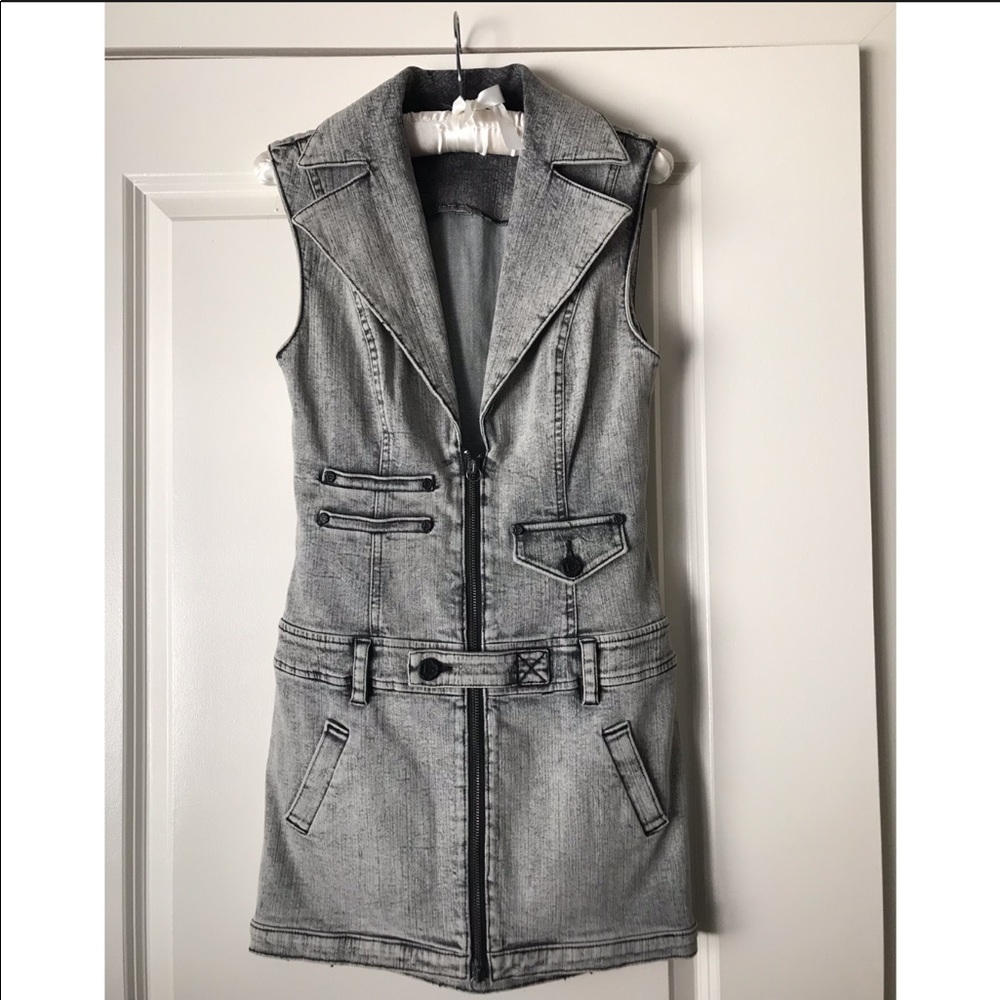 Faded / Washed Denim zip-up Bebe mini-dress